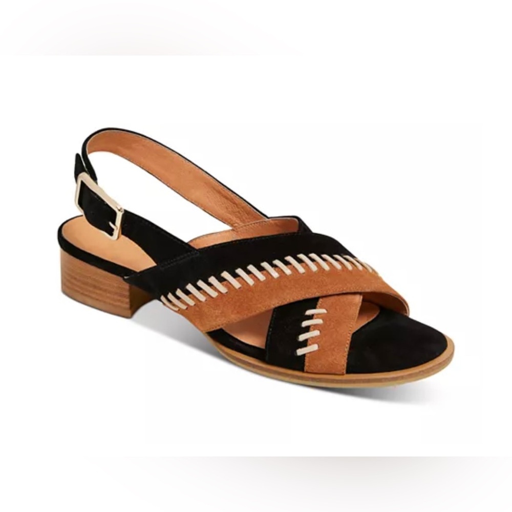 Jack Rogers Amelia City Block Heel Sandal in Black / Luggage Suede NEW